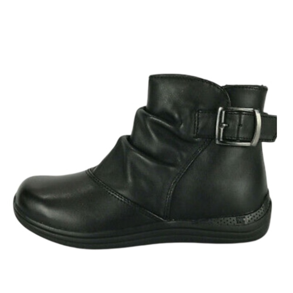 Drew Black Leather Buckle Zip Ankle Booties